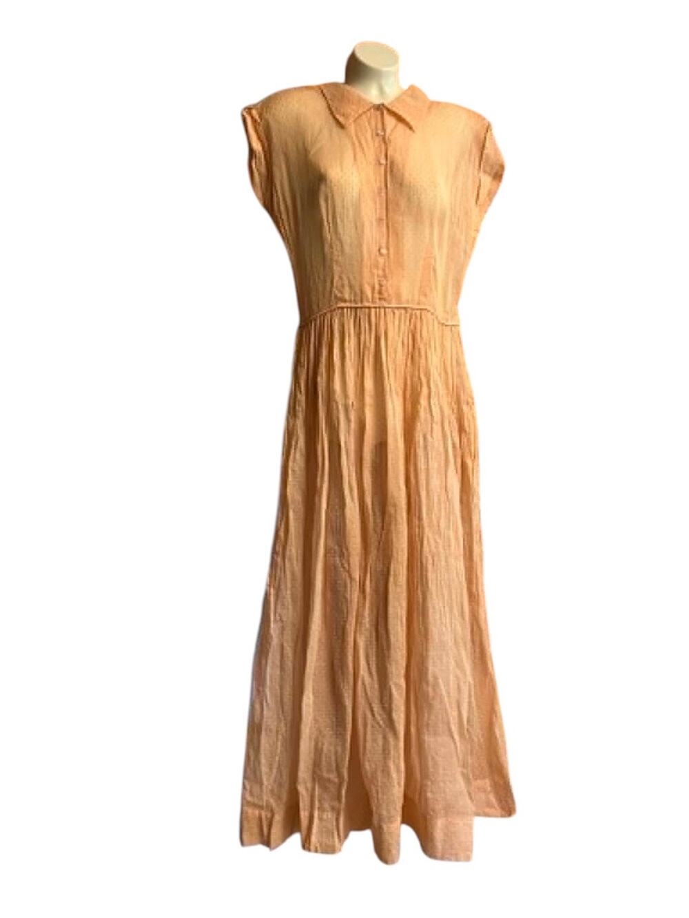 Swiss Dot Sheer Top Crisp Cotton 1950s Dress Full Skirt Short Sleeve Tailored